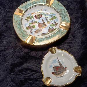 Lot Of 2- Vintage Austria Wien Stephansdom, Dobau Ashtrays With Gold Trim